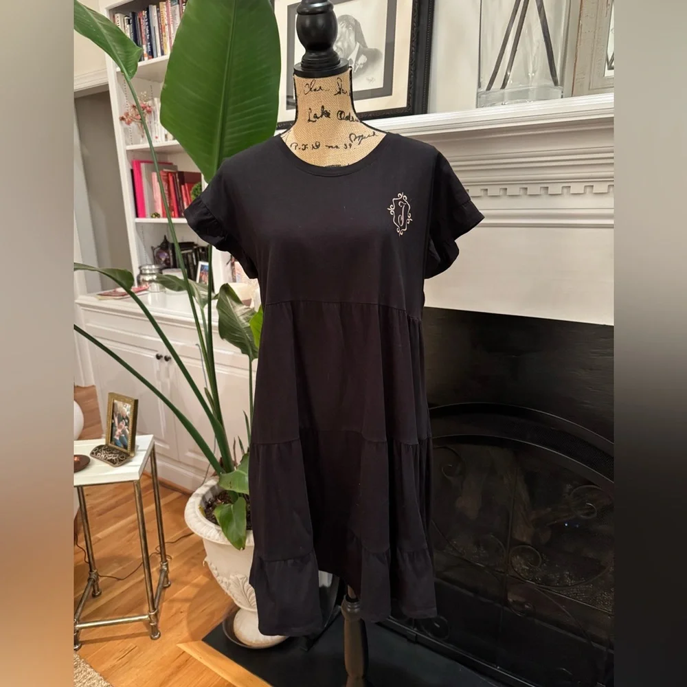 Tiered Black Jersey Dress Monogrammed “J”